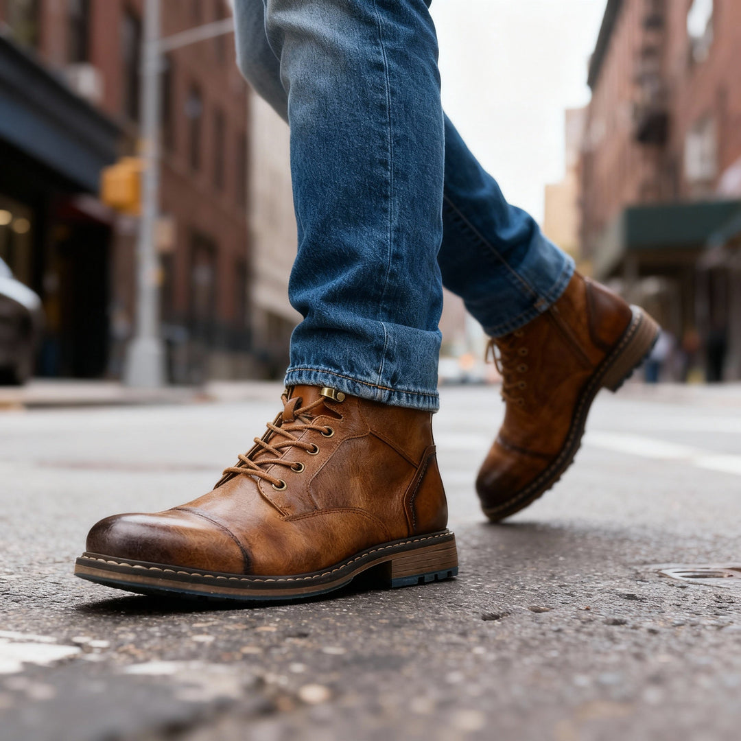 Carrick | Bold Cap Toe Lace-Up Leather Boots