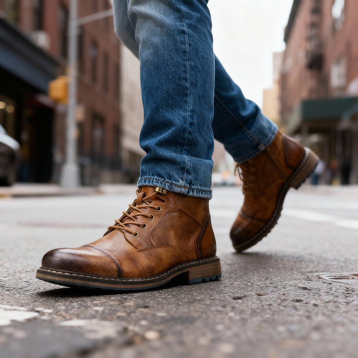 Carrick | Bold Cap Toe Lace-Up Leather Boots