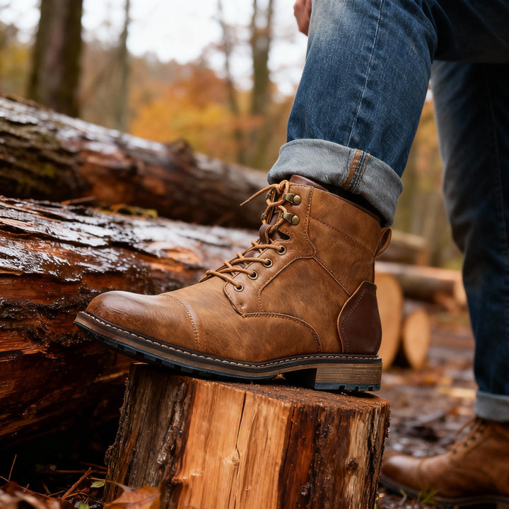Carrick | Bold Cap Toe Lace-Up Leather Boots