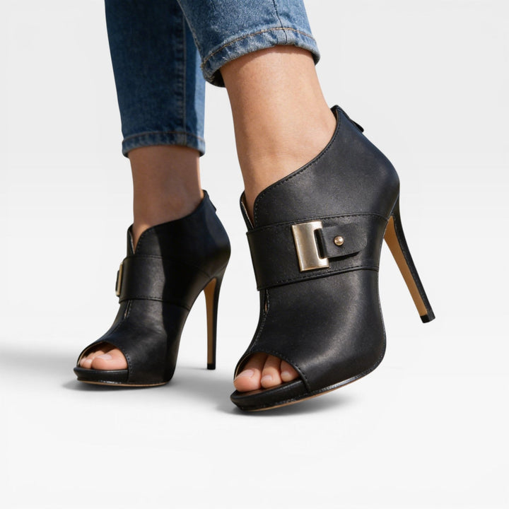 Zenobia | Graceful Peep Toe Leather Ankle Boots