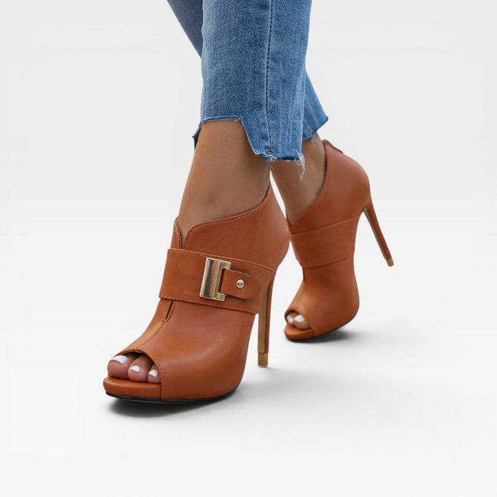 Zenobia | Graceful Peep Toe Leather Ankle Boots
