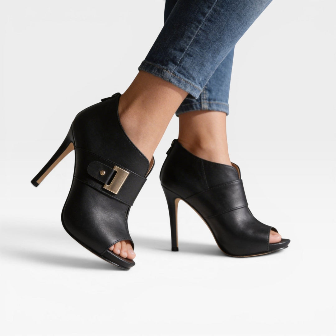 Zenobia | Graceful Peep Toe Leather Ankle Boots