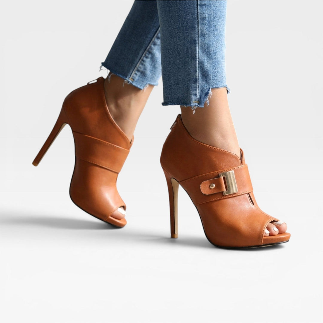 Zenobia | Graceful Peep Toe Leather Ankle Boots