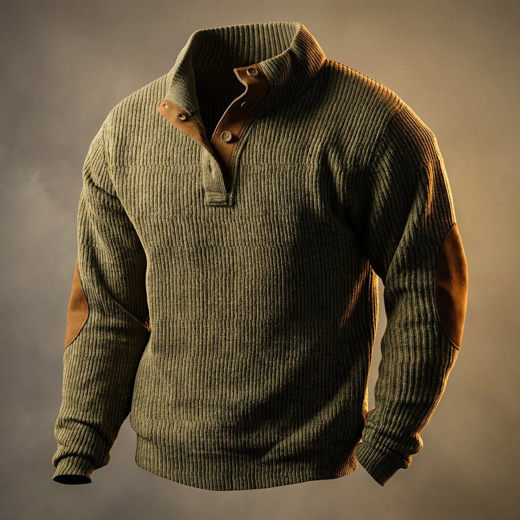Caradoc | Rugged Button Neck Elbow Patch Jumper for Men