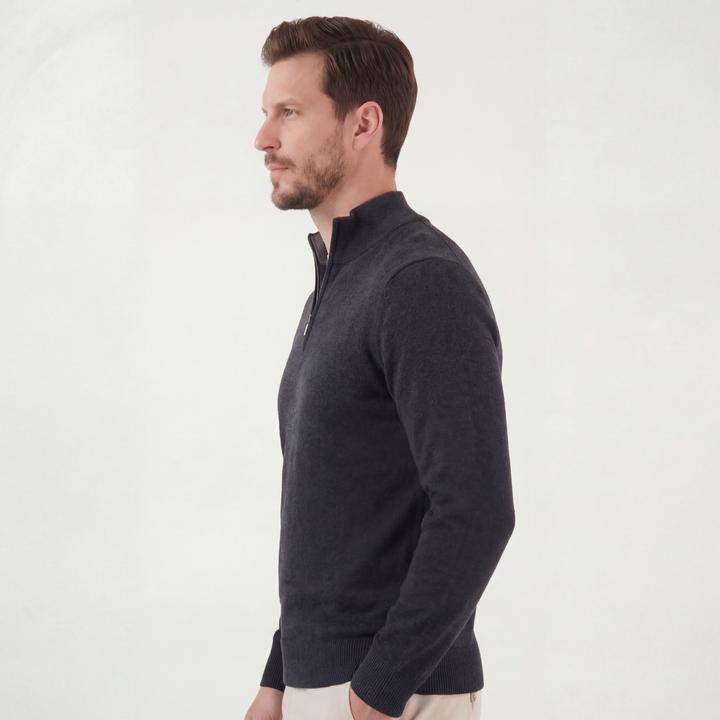 Men's Cotton Blend Half-Zip Sweater | Structured Slim-Fit Winter Pullover