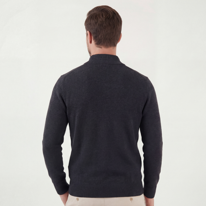 Men's Cotton Blend Half-Zip Sweater | Structured Slim-Fit Winter Pullover