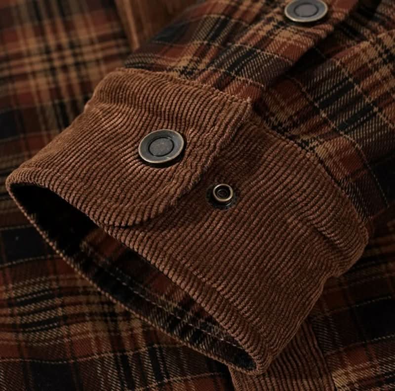 Orson | Rugged Fleece-Lined Plaid Overshirt Men Corduroy-Trim