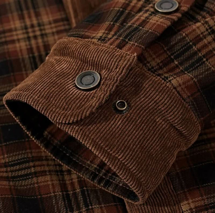 Orson | Rugged Fleece-Lined Plaid Overshirt Men Corduroy-Trim