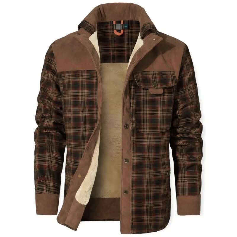 Orson | Rugged Fleece-Lined Plaid Overshirt Men Corduroy-Trim