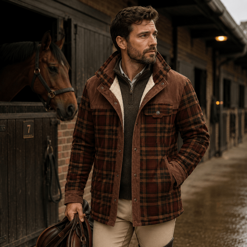 Orson | Rugged Fleece-Lined Plaid Overshirt Men Corduroy-Trim