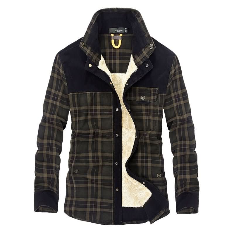 Orson | Rugged Fleece-Lined Plaid Overshirt Men Corduroy-Trim