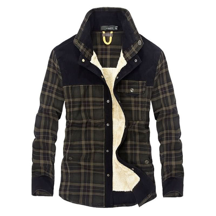 Orson | Rugged Fleece-Lined Plaid Overshirt Men Corduroy-Trim