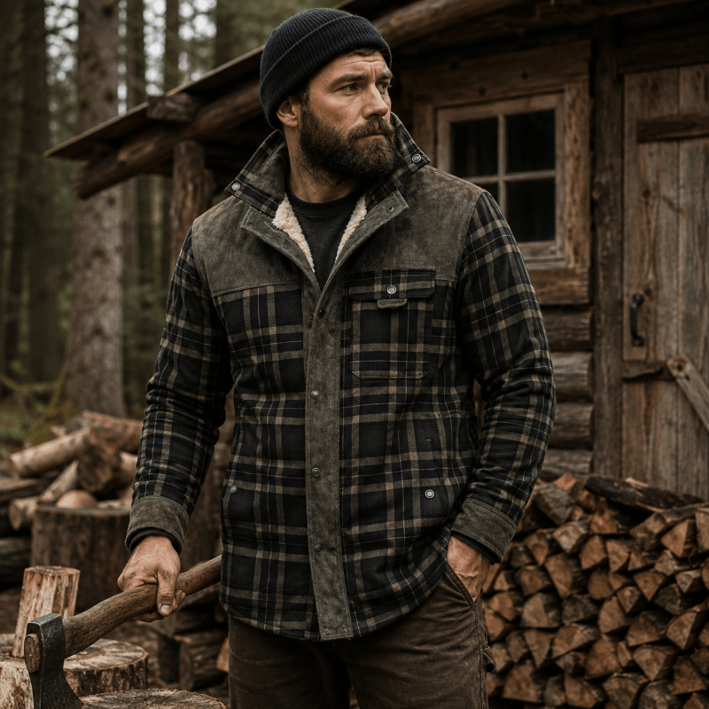 Orson | Rugged Fleece-Lined Plaid Overshirt Men Corduroy-Trim