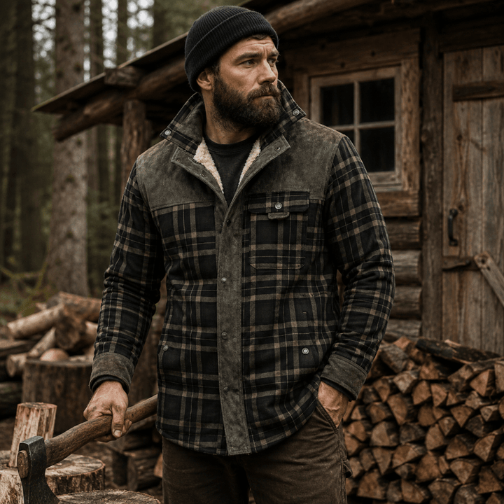 Orson | Rugged Fleece-Lined Plaid Overshirt Men Corduroy-Trim