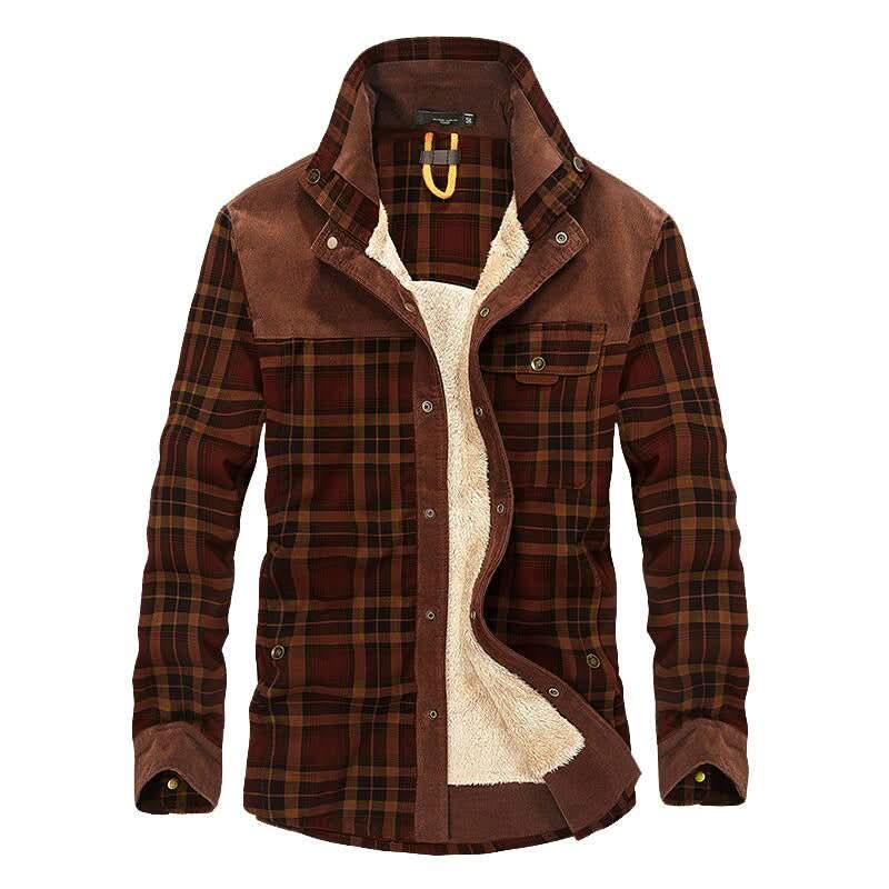 Orson | Rugged Fleece-Lined Plaid Overshirt Men Corduroy-Trim