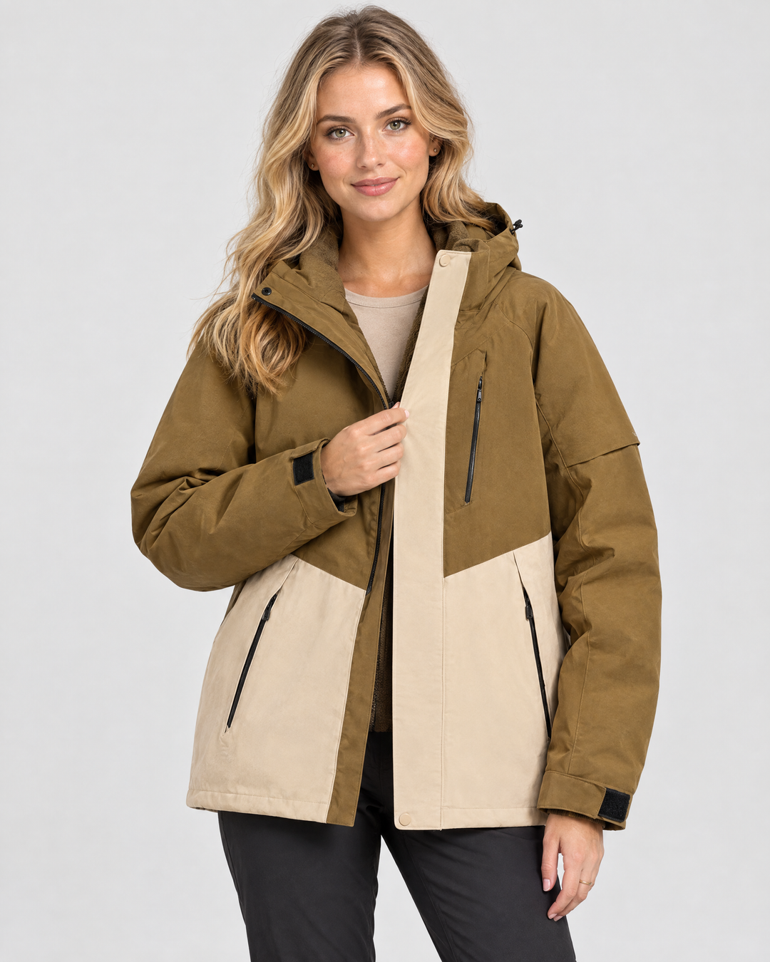 Thea Hooded Windbreaker Jacket – Brown – hero