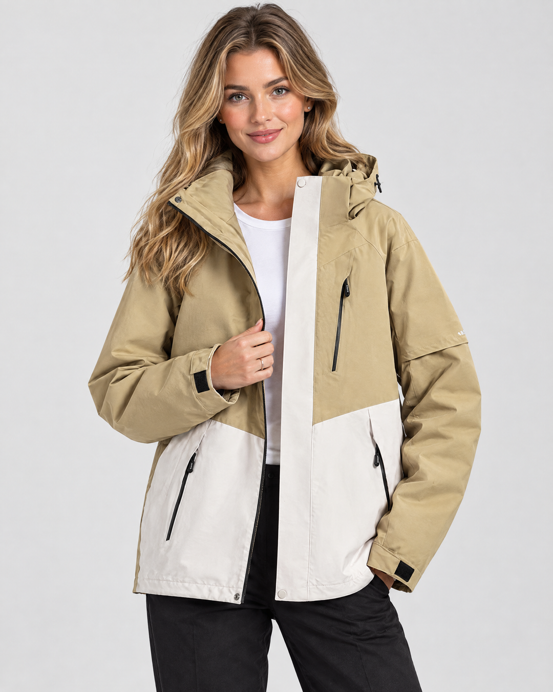 Thea Hooded Windbreaker Jacket – Beige – hero