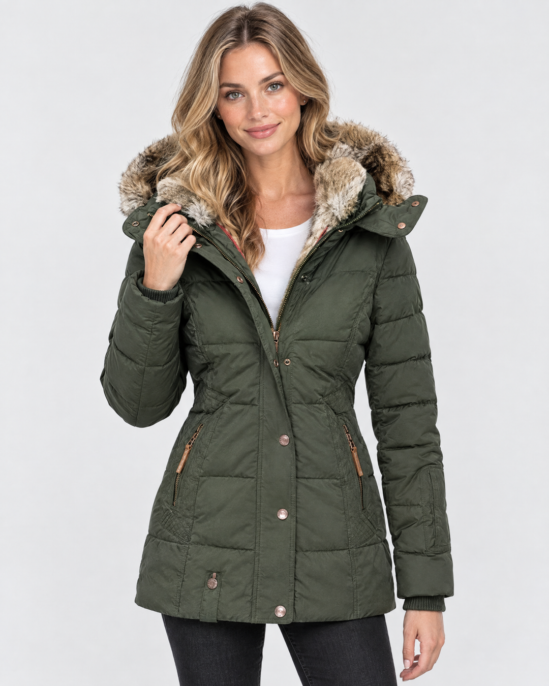 Veyzandra Cosy Faux Fur Hood Coat - Green - hero