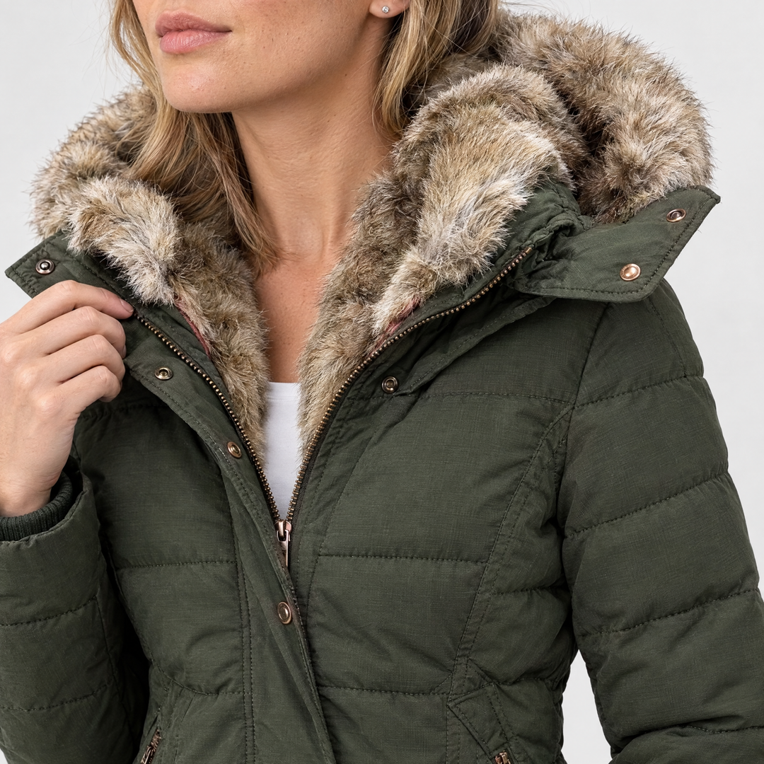 Veyzandra Cosy Faux Fur Hood Coat - Green - feature