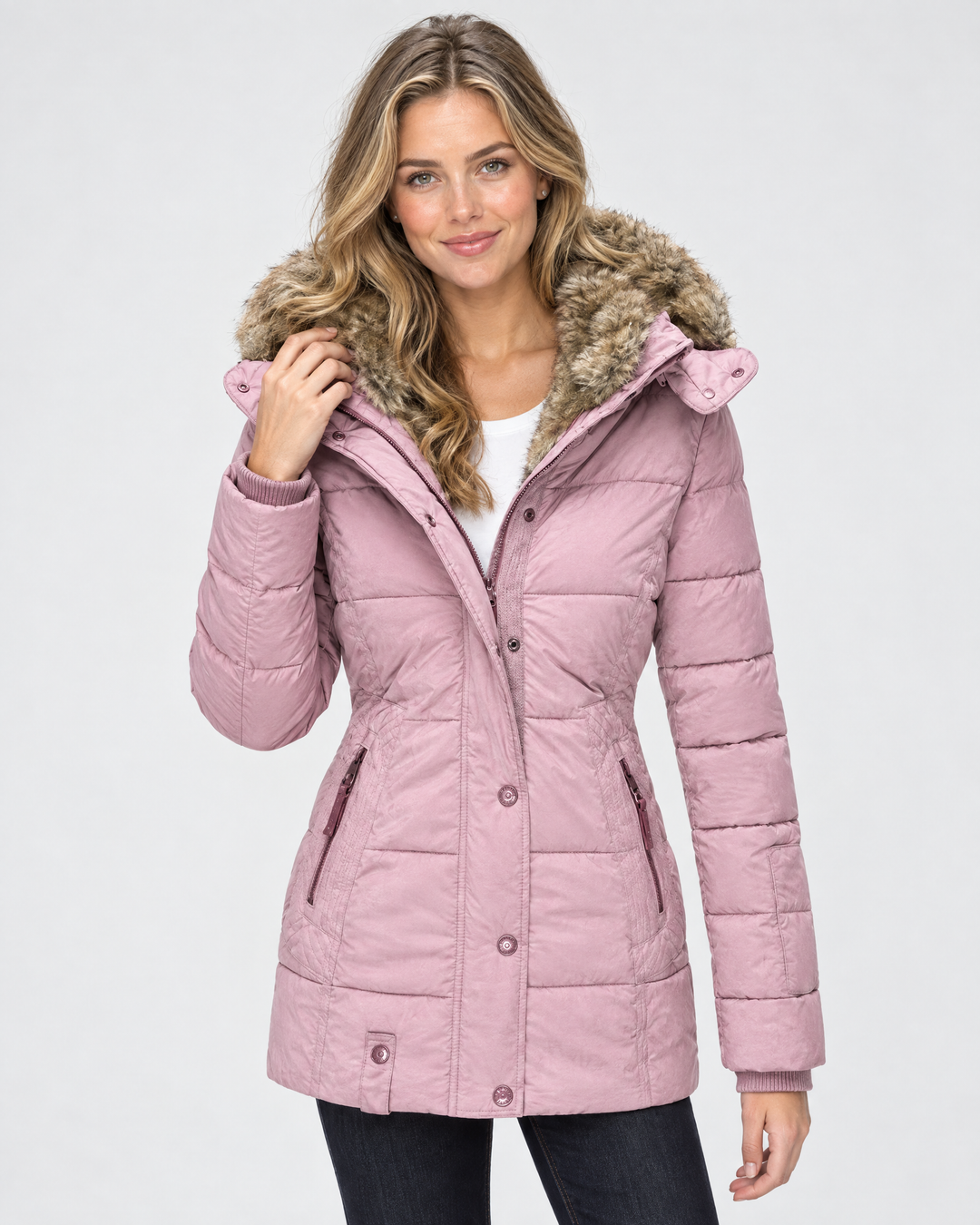 Veyzandra Cosy Faux Fur Hood Coat - Pink - hero