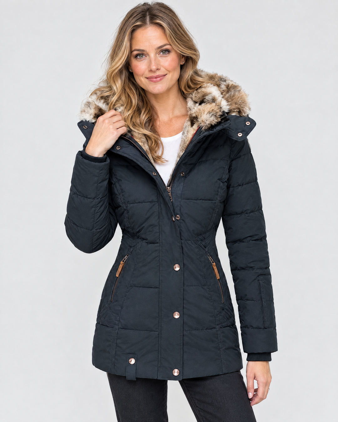 Veyzandra Cosy Faux Fur Hood Coat - Blue - hero