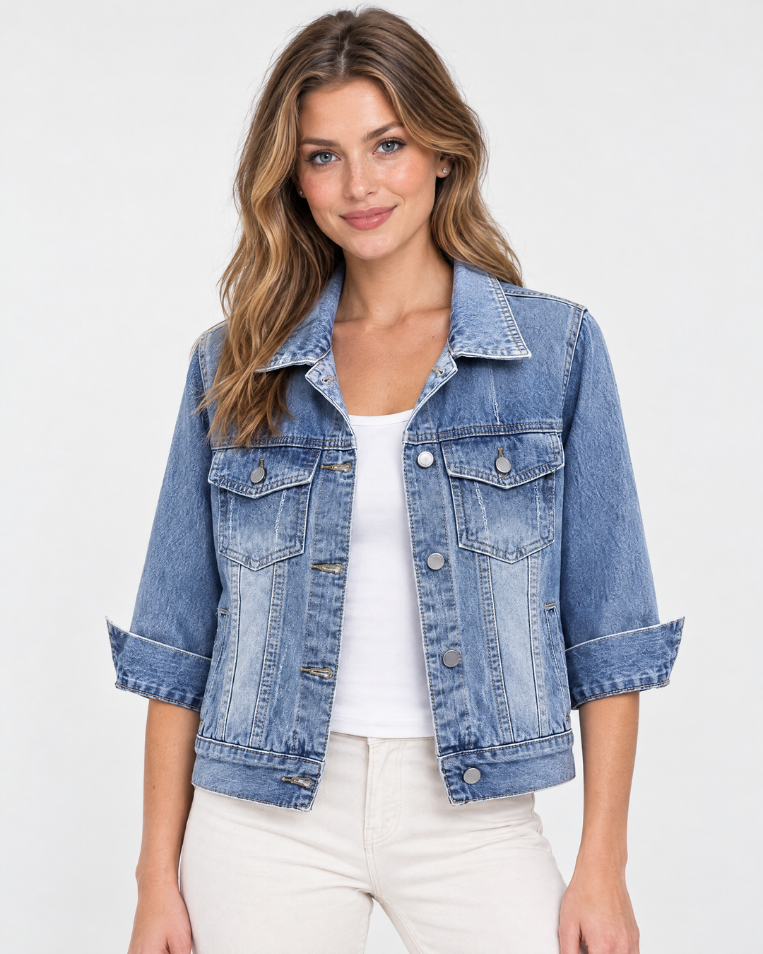 Margot Effortless Cropped Denim Jacket - Light Blue - hero regen v2