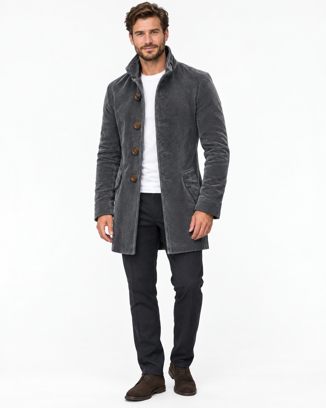 Crispin Classic Corduroy Coat - Grey - hero