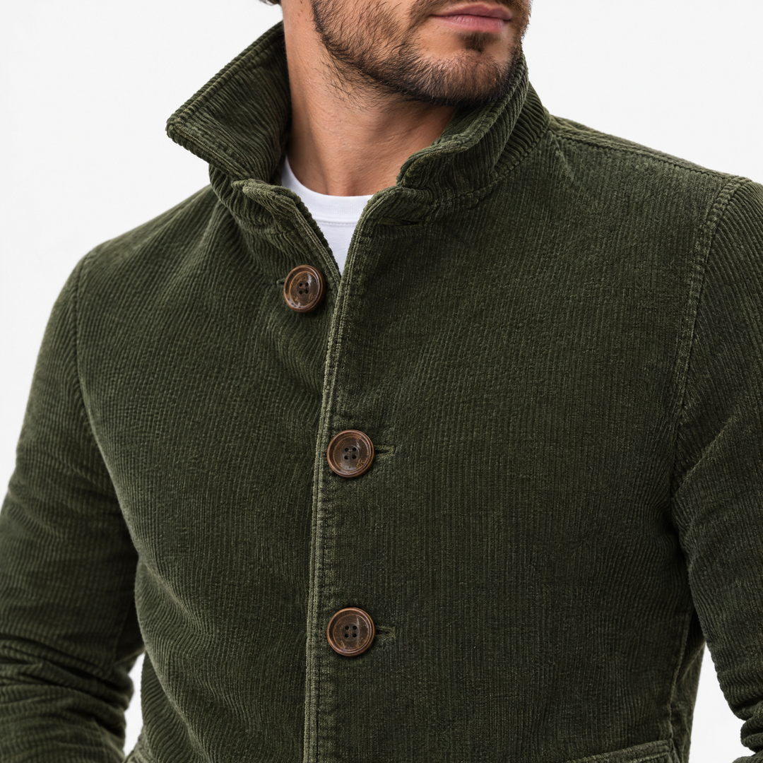 Crispin Classic Corduroy Coat - Military Green - feature