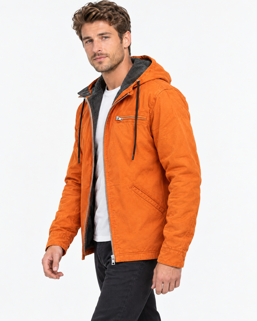 Aldous Classic Hooded Field Jacket - Bright Orange - angle