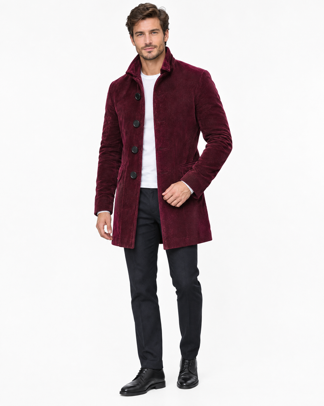 Crispin Classic Corduroy Coat - Burgundy - hero