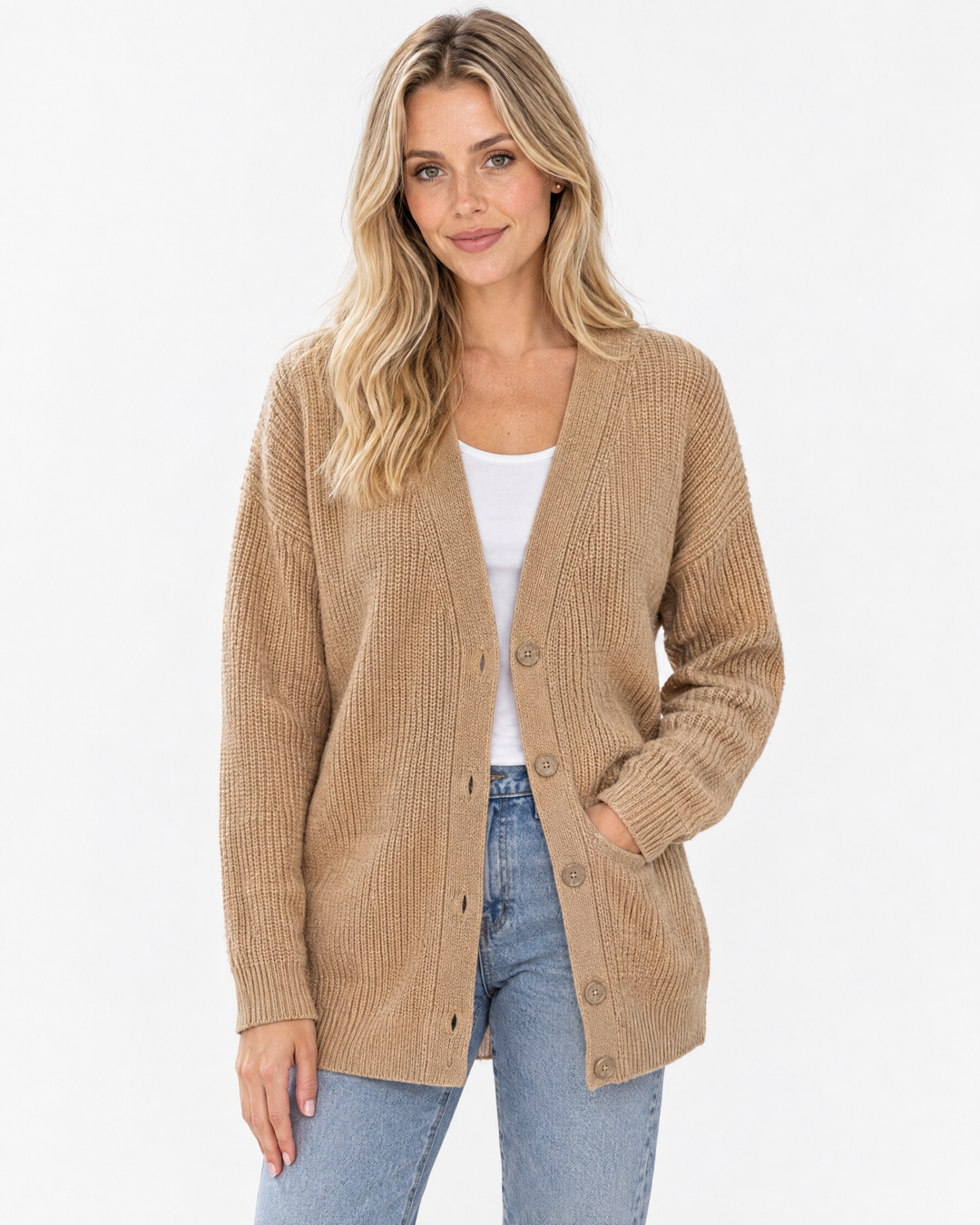 Beryl Cozy Oversized Ribbed Knit Cardigan - Camel - hero