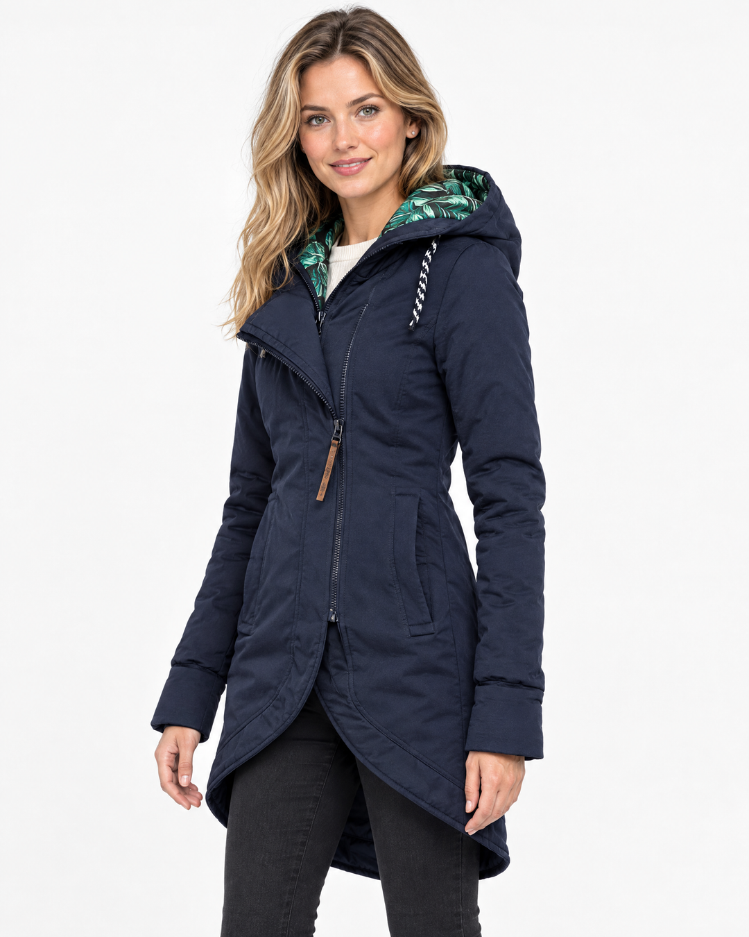 Bianca Warm Hooded Winter Jacket - Blue - angle