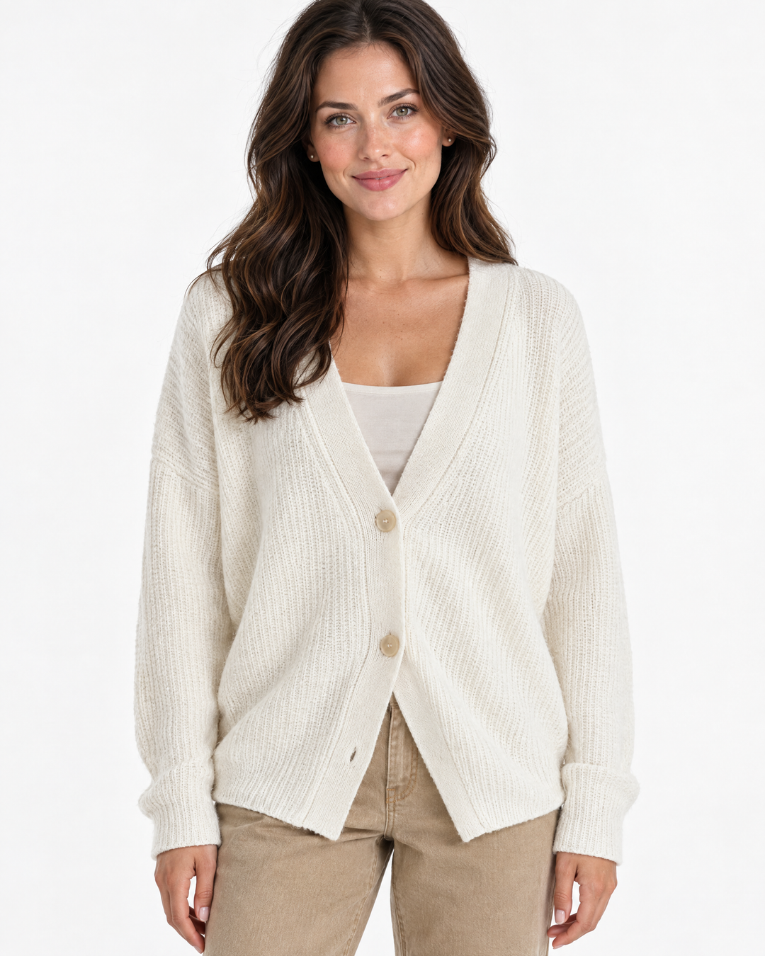 Beryl Cozy Oversized Ribbed Knit Cardigan - Ivory - hero