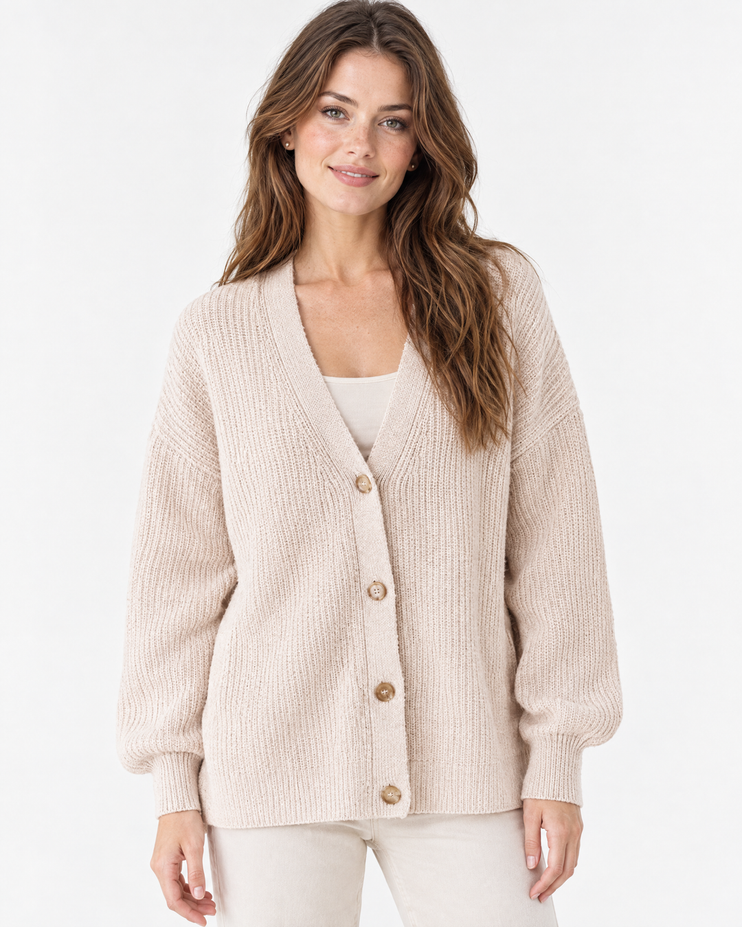 Beryl Cozy Oversized Ribbed Knit Cardigan - Oatmeal - hero