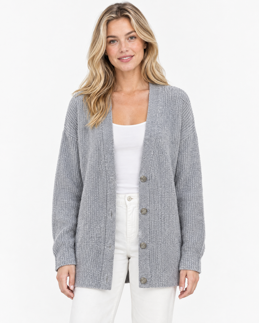 Beryl Cozy Oversized Ribbed Knit Cardigan - Heather Grey - hero