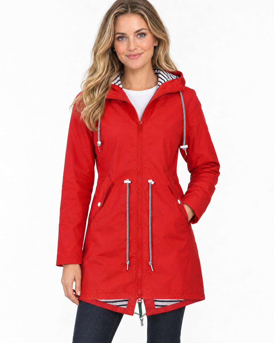 Carys Practical Hooded Waterproof Rain Coat - Red - hero