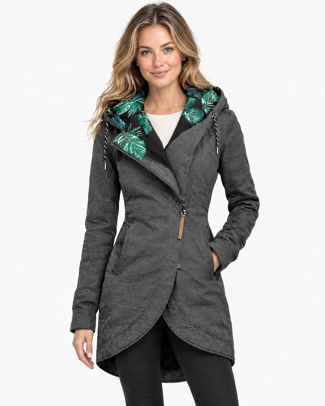 Bianca Warm Hooded Winter Jacket - Grey - hero