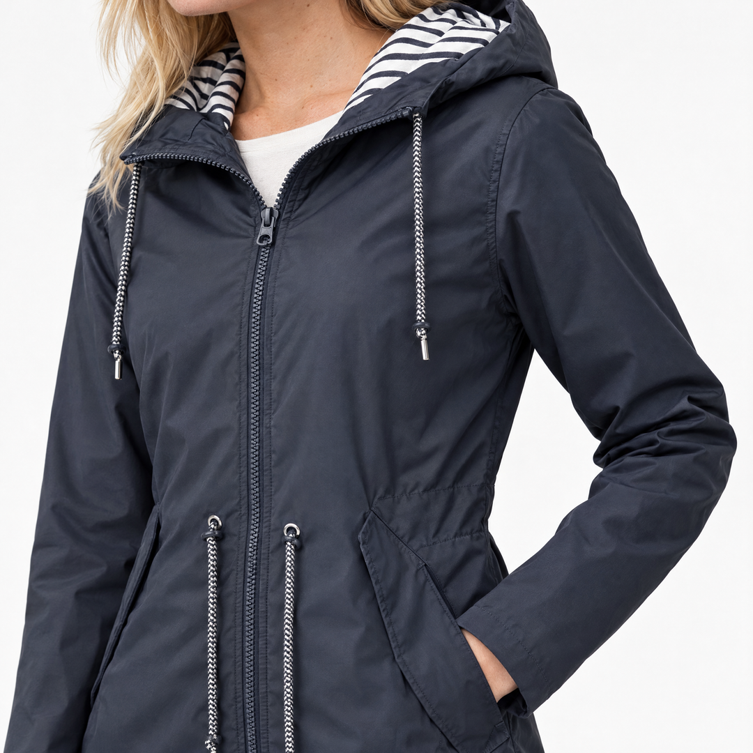 Carys Practical Hooded Waterproof Rain Coat - Blue - feature