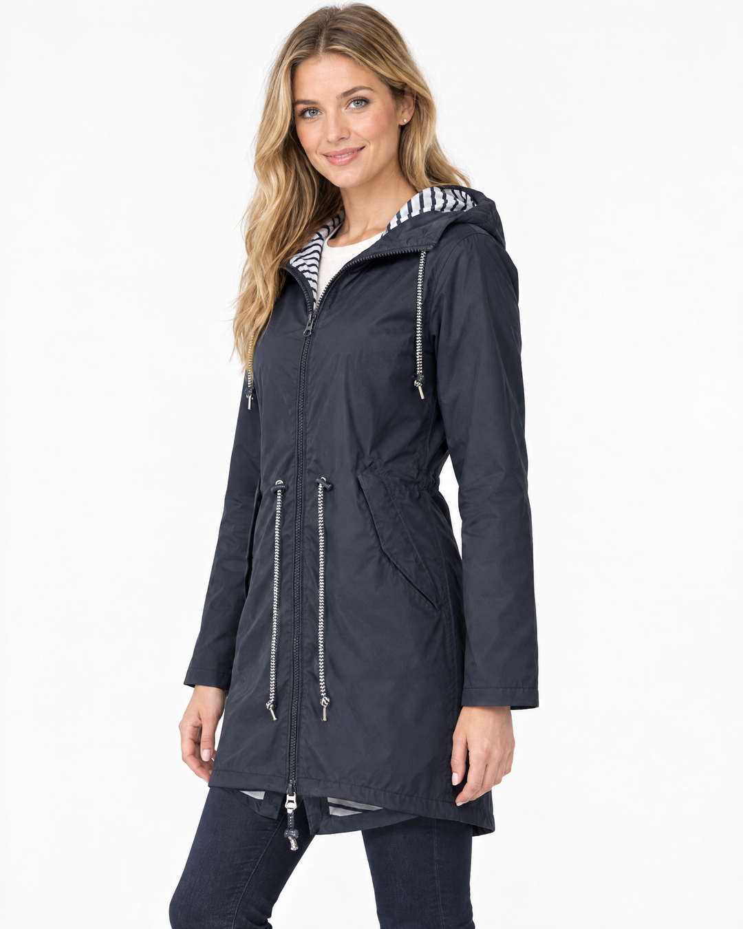 Carys Practical Hooded Waterproof Rain Coat - Blue - angle