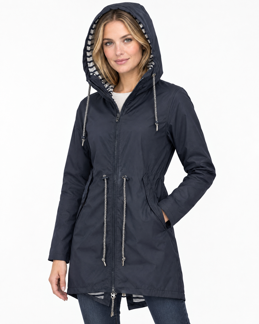 Carys Practical Hooded Waterproof Rain Coat - Blue - alternate