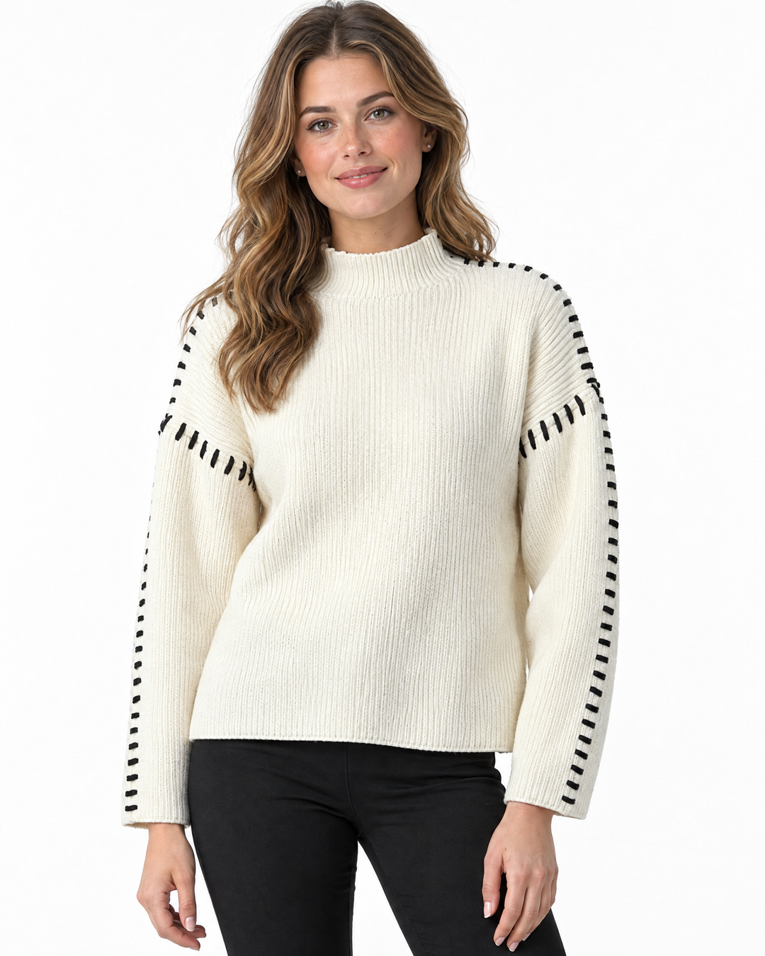 Aurev London Dionne sweater in White worn by model