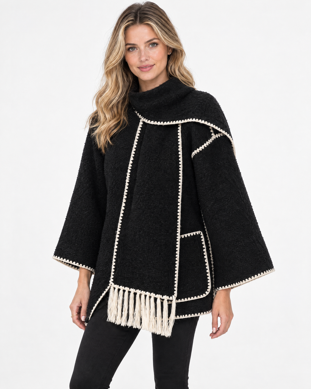 Aurev London Alto jacket in Black worn by model - front hero