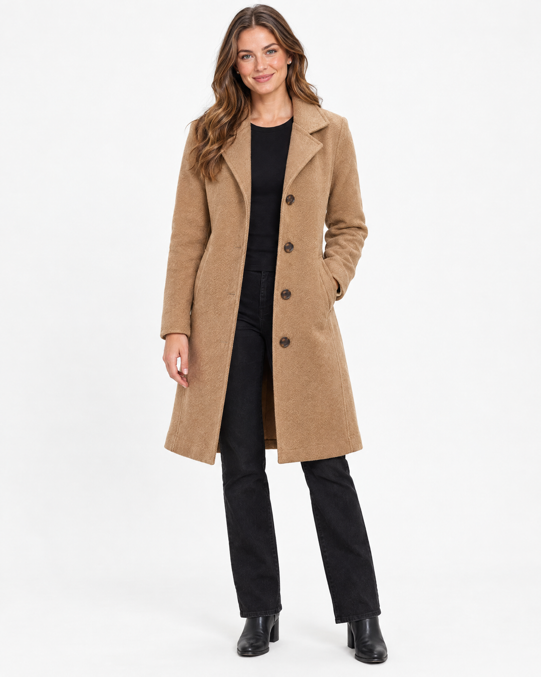 Eleanor Wool Pea Coat Brown - hero