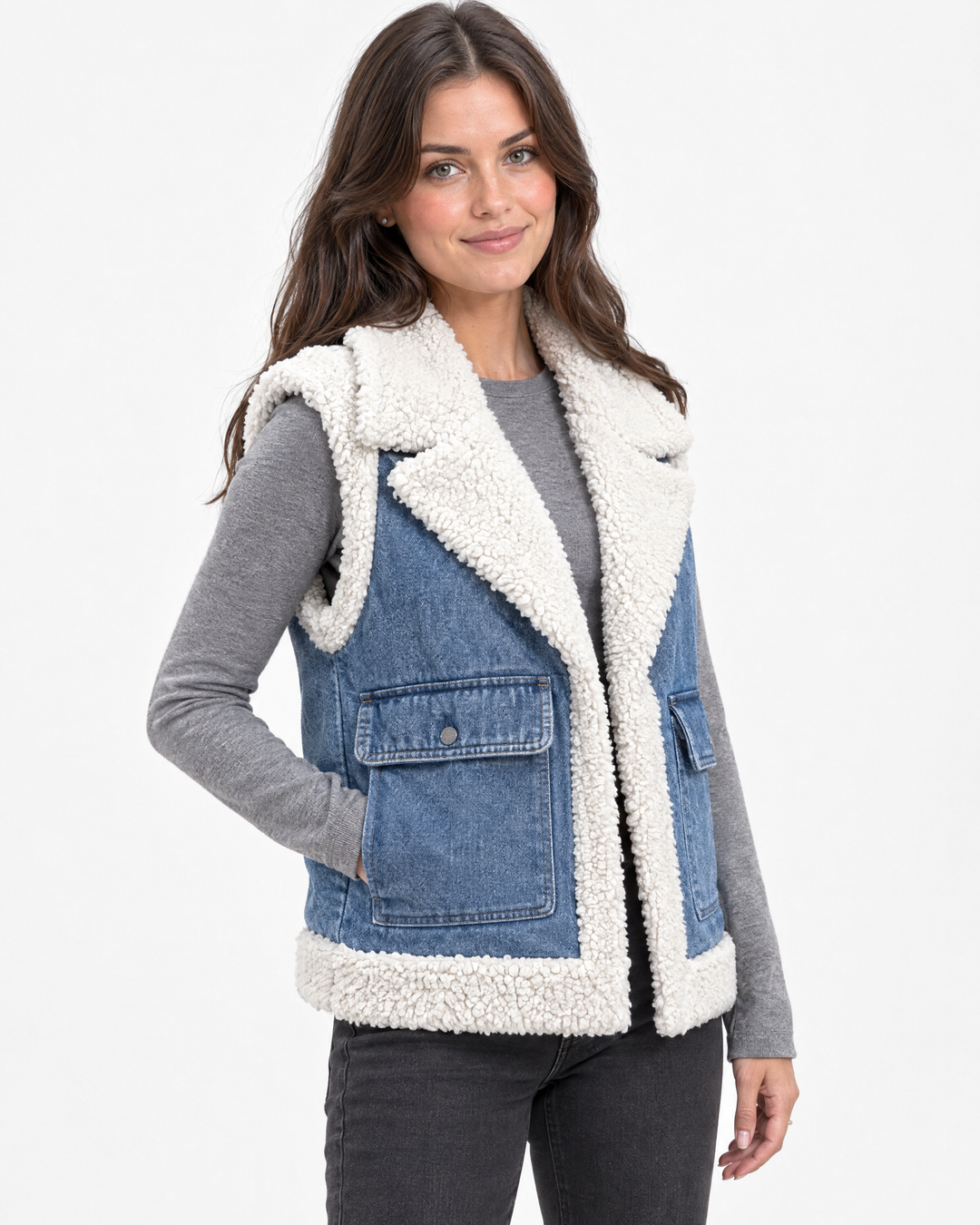 Hadley Denim Shearling Gilet Blue - angle
