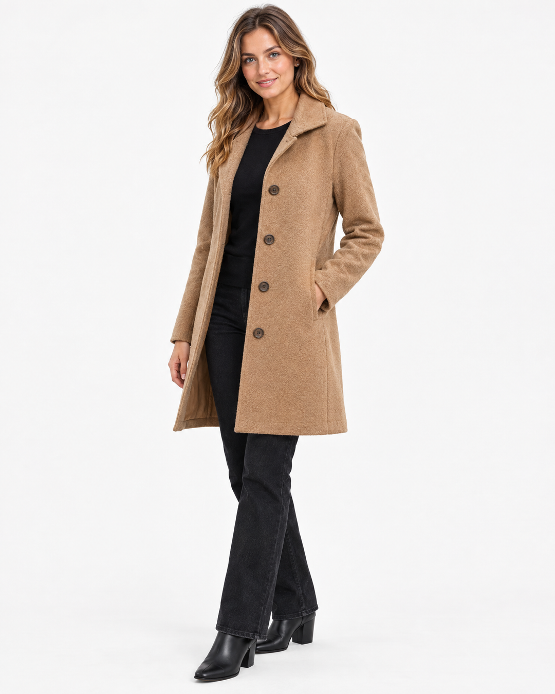 Eleanor Wool Pea Coat Brown - angle