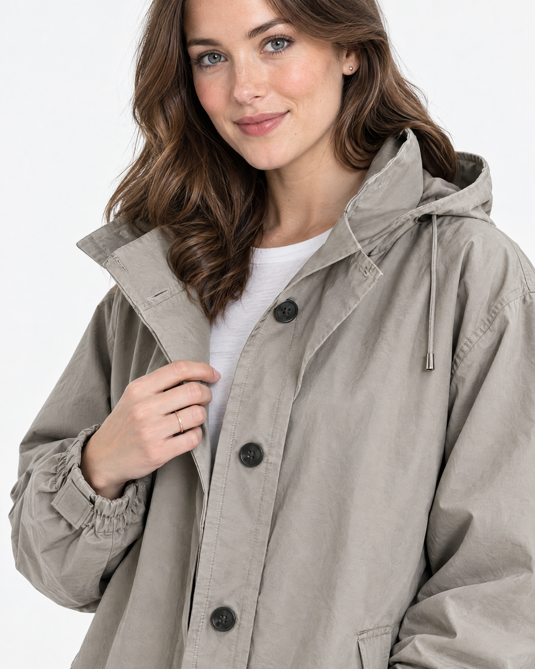 Iris Hooded Trench Coat Grey - feature