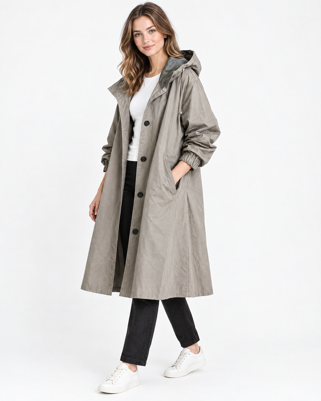 Iris Hooded Trench Coat Grey - angle