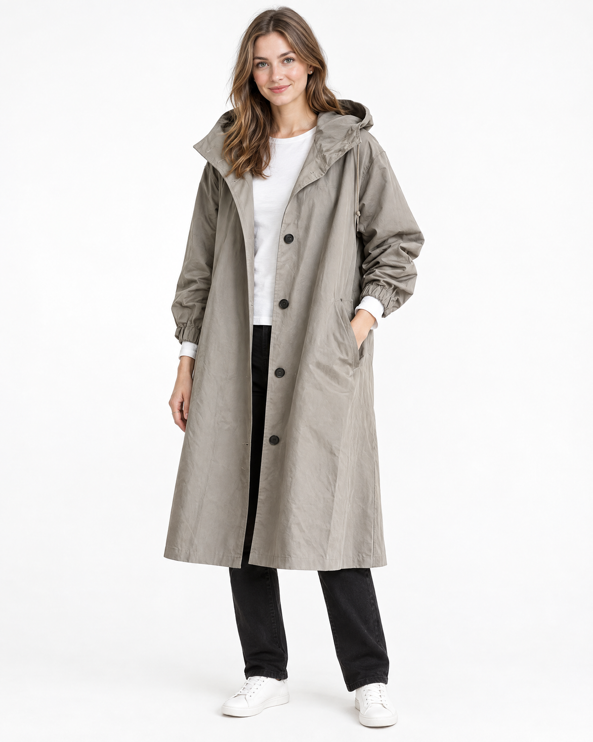 Iris | Effortless Hooded Trench Coat with Adjustable Cuffs