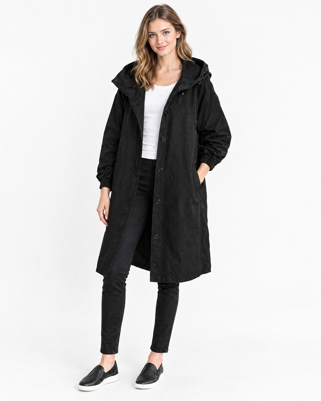 Iris Hooded Trench Coat Black