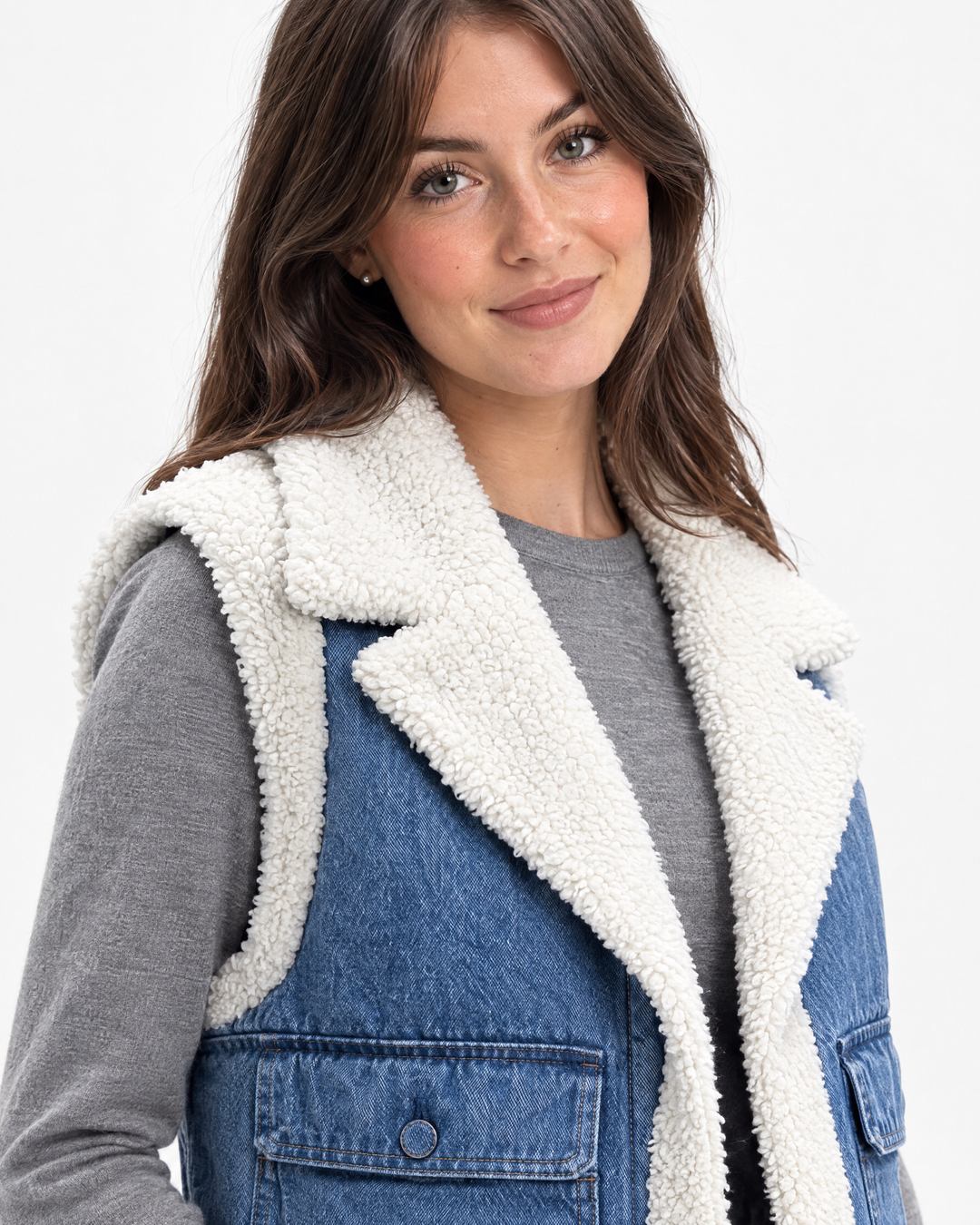 Hadley Denim Shearling Gilet Blue - feature